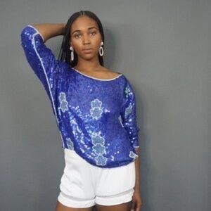 SOLD OUTTTT Cobalt Blue, Vintage Sequin Top